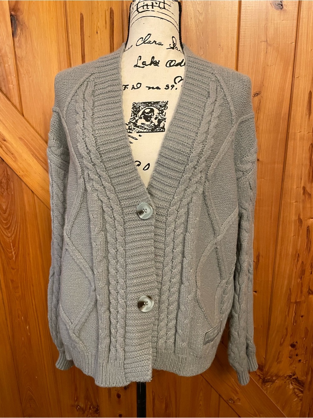 Tortured poets department Cable Knit Button-Front Sweater Cardigan - Light Gray